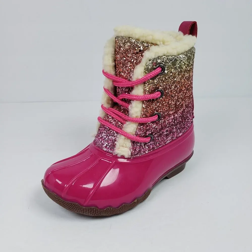 Adrienne Vittadini Bambini Toddler Girls Size 6 Pink Sparkle Glitter Duck Boots - Picture 2 of 10